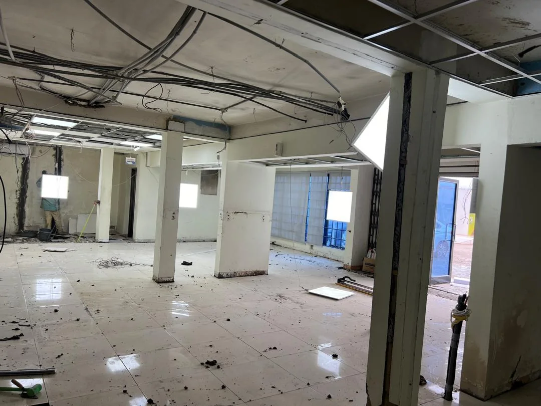 An annex floor during refurbishment, stripped back to structure
